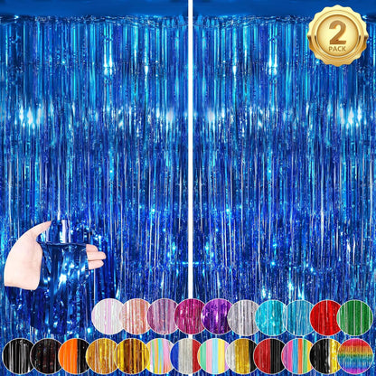 Black Fringe Curtain Party Streamers 2Pack 3.3x8.3 Ft Foil Fringe Backdrop Curtains for Birthday Wedding Bridal Baby Shower Halloween Decor Tinsel Streamers Black Party Decorations Door Streamers