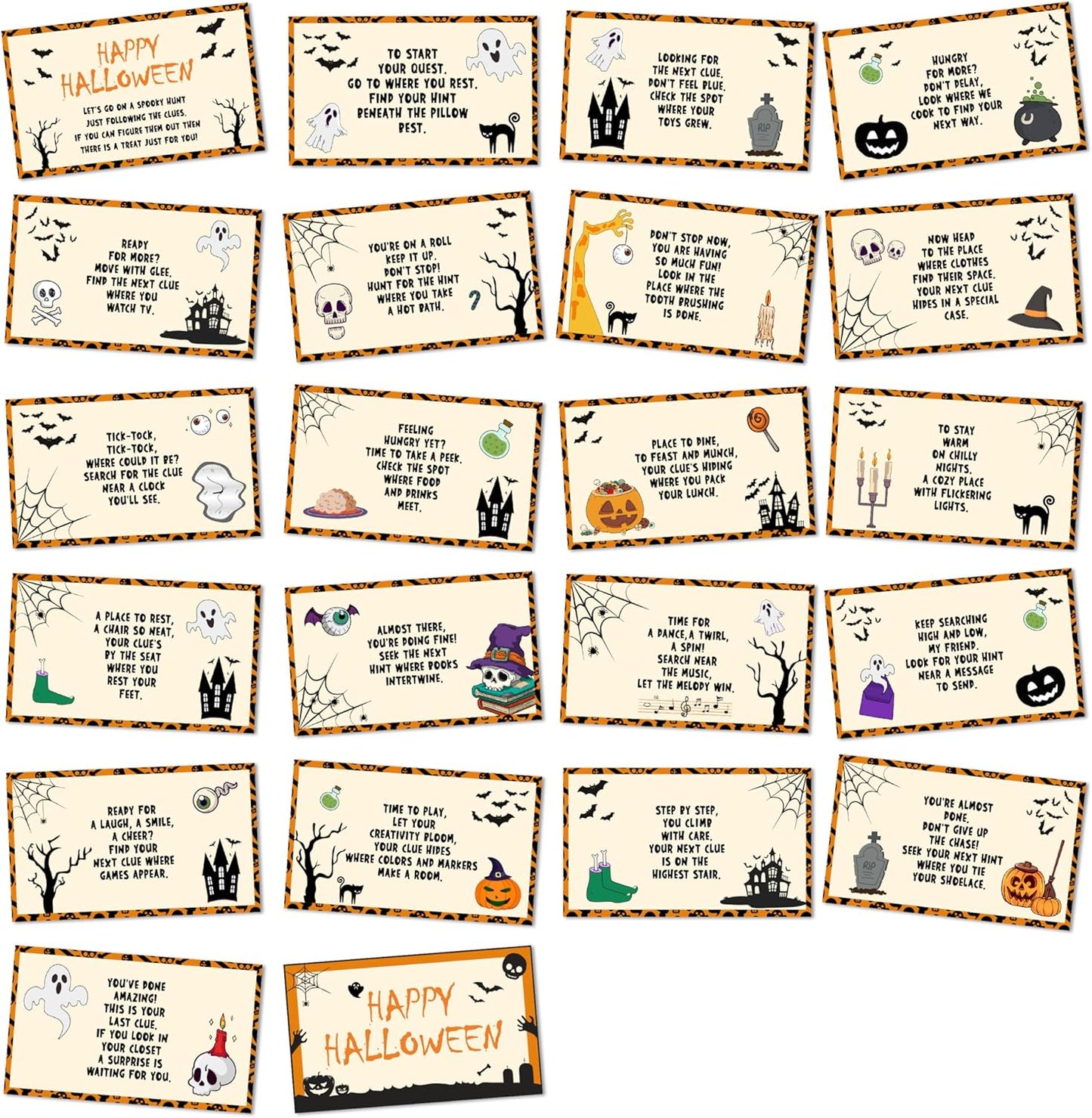 Halloween Treasure Hunt Clues - Witch Scavenger Hunt Games - Outdoor Indoor Riddles - Fall Party Games for Adults - Halloween Party Activities & Decorations (21 Pack)-01