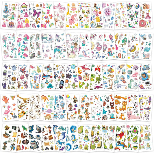 Zhtulck Tattoos for Kids, 600+ Mixed Styles Temporary Tattoos Set Girls and Boys, Waterproof Cartoon Fake Tattoo Stickers Set for Kids Party Bags Birthday Present Favors Supplies (60 sheets)