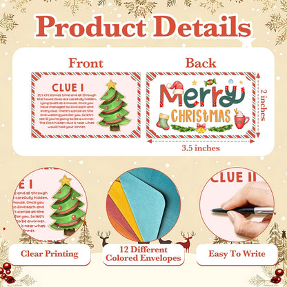 Christmas Scavenger Hunt Clue Cards, Xmax Scavenger Hunt Games for Adults, Winter Holiday Birthday Party Supplies Activities Outdoor Indoor(13 Clues Cards with Envelopes), 03