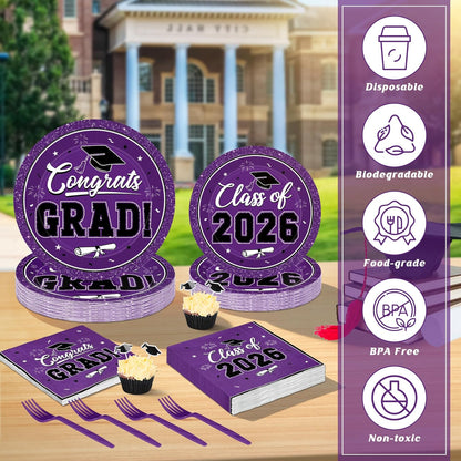 200Pcs Graduation Decorations 2026, Blue Graduation Plates and Napkins Party Supplies for 50 Guests, Disposable Grad Plates, Napkins, Dessert Plates and Forks for Grad Decor Wedding Birthday Supplies
