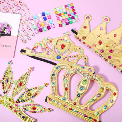 Civaner 17 Pcs Princess Party Crowns Set DIY Tiaras Making Kit for Kids with Diamond Stickers, Party Favors and Supplies