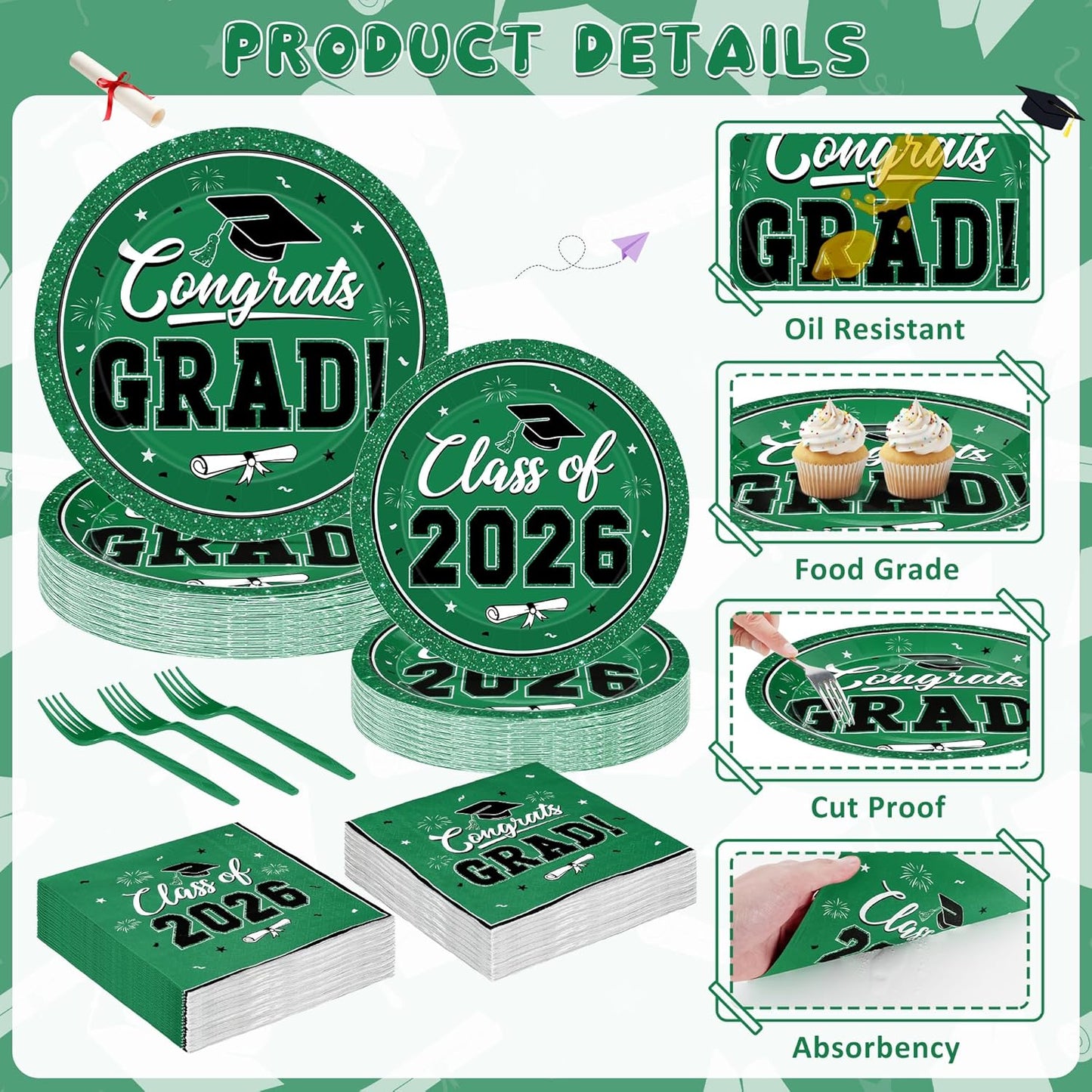 200Pcs Graduation Decorations 2026, Blue Graduation Plates and Napkins Party Supplies for 50 Guests, Disposable Grad Plates, Napkins, Dessert Plates and Forks for Grad Decor Wedding Birthday Supplies