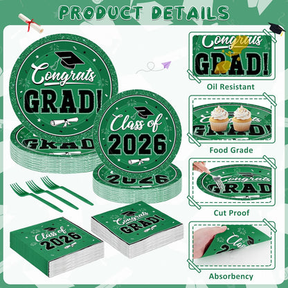 200Pcs Graduation Decorations 2026, Blue Graduation Plates and Napkins Party Supplies for 50 Guests, Disposable Grad Plates, Napkins, Dessert Plates and Forks for Grad Decor Wedding Birthday Supplies