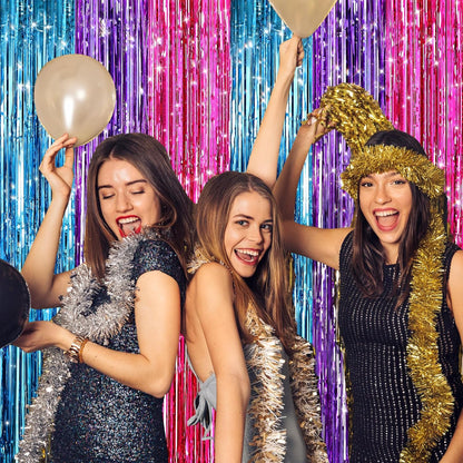 GCB 2Pack Black Metallic Tinsel Foil Fringe Curtains, Black Foil Curtain Backdrop, Photo Booth Props for Birthday Wedding Baby Shower Bachelorette Xmas Celebration Party Decorations Door Streamers