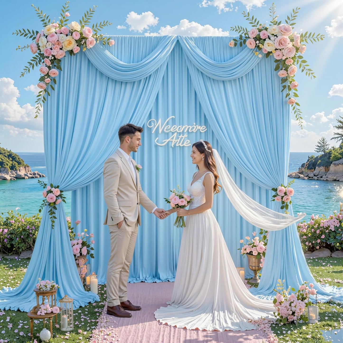 10 ft x 10 ft Wrinkle Free White Backdrop Curtains for Wedding Parties, Polyester Photography Backdrop Drapes for Birthday Parties Stage Backdrop Stand, 2 Panels 5x10FT Background Curtains