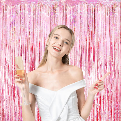 Voircoloria 3 Pack 3.3x8.2 Feet Gold Foil Fringe Backdrop Curtains, Tinsel Streamers, Fringe Backdrop for 2025 New Years Eve, Graduation, Birthday, Baby Shower, Gender Reveal, Disco Party - Colors B