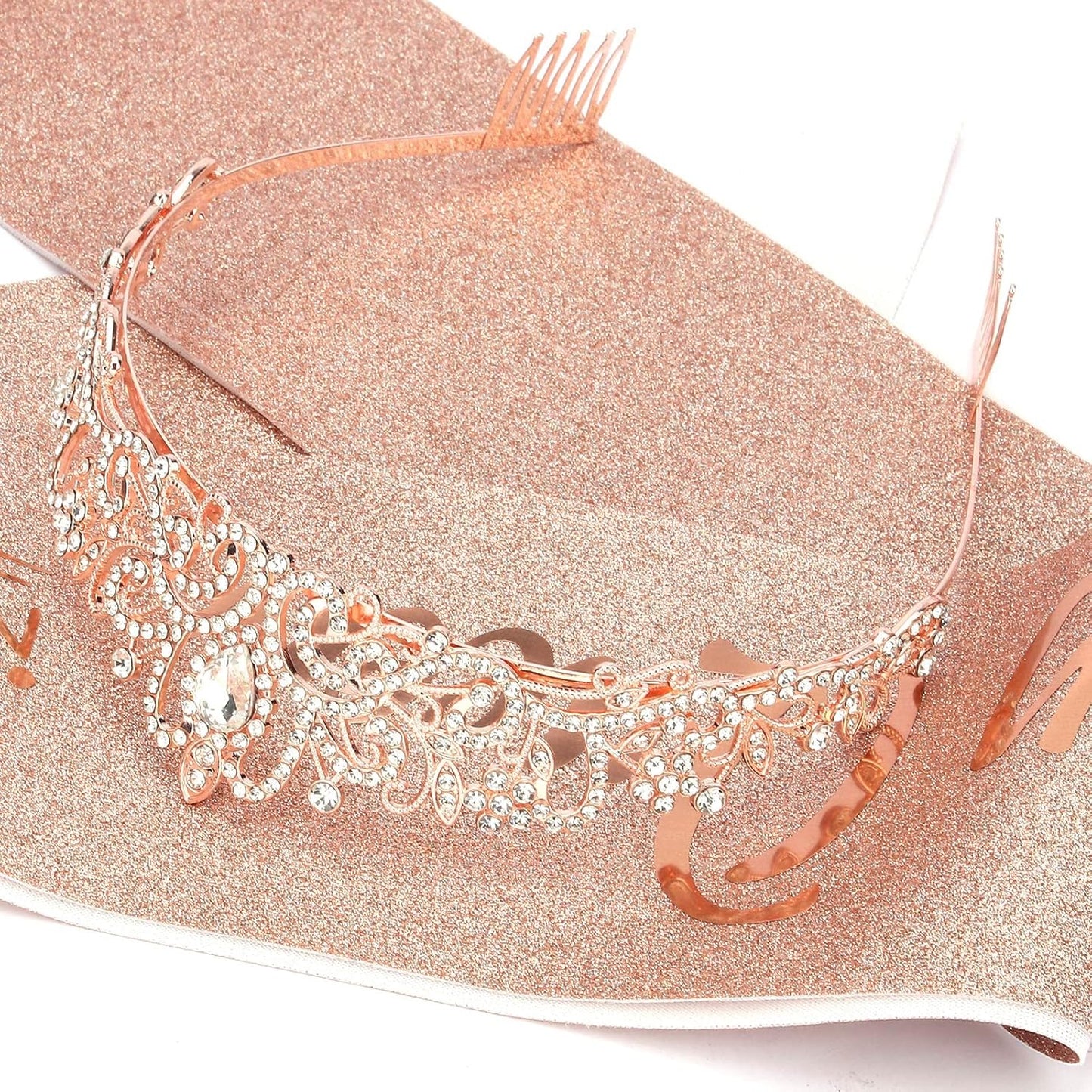 COCIDE Birthday Queen Sash & Rhinestone Tiara Set Gold Happy Birthday Crowns for Women Party Decoration Kit Rhinestone Headband for Women Glitter Crystal Hair Accessories for Cake Topper