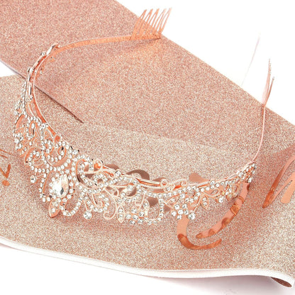 COCIDE Birthday Queen Sash & Rhinestone Tiara Set Gold Happy Birthday Crowns for Women Party Decoration Kit Rhinestone Headband for Women Glitter Crystal Hair Accessories for Cake Topper
