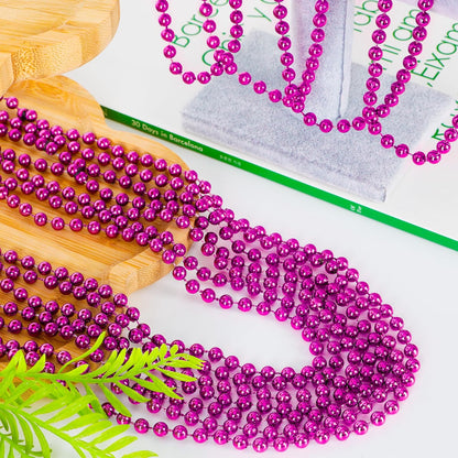 EOBOH 144PCS Mardi Gras Beads, Metallic 12 Kinds Bead Necklace Party Supplies, 33" Mardi Gras Necklace Costume Stuff, Festival Parade Throw Accessories for Wedding Birthday Celebrations Decorations
