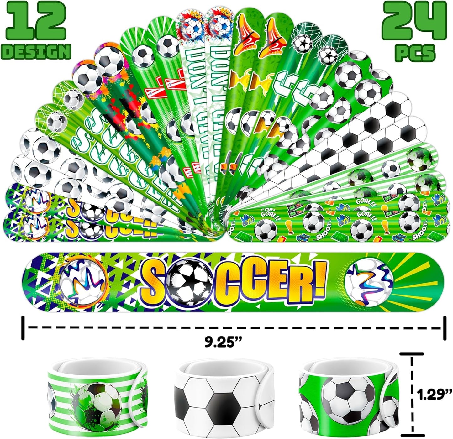 Cherisnowy 72 PCS Soccer Party Favors - 48 Temporary Pre-Cut Tattoos & 24 Slap Bracelets - Fun Party Favors for Boys & Girls, Birthday Goodie Bag Fillers, Baby Shower Gifts, Classroom Rewards
