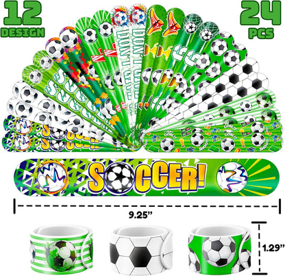 Cherisnowy 72 PCS Soccer Party Favors - 48 Temporary Pre-Cut Tattoos & 24 Slap Bracelets - Fun Party Favors for Boys & Girls, Birthday Goodie Bag Fillers, Baby Shower Gifts, Classroom Rewards