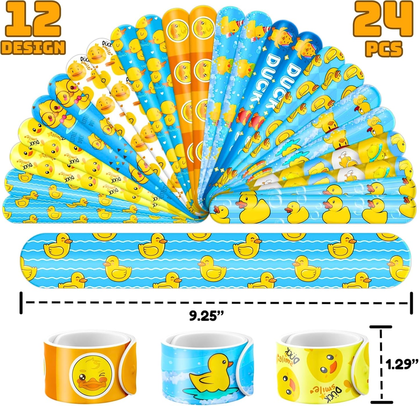 72PCS Duck Party Favors - 48PCS Pre-cut Temporary Tattoos & 24PCS Slap Bracelets - Cute Birthday Party Supplies, Decorations, Baby Shower Gifts, Classroom Prizes, and Rewards for Boys & Girls