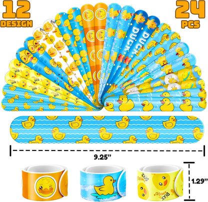 72PCS Duck Party Favors - 48PCS Pre-cut Temporary Tattoos & 24PCS Slap Bracelets - Cute Birthday Party Supplies, Decorations, Baby Shower Gifts, Classroom Prizes, and Rewards for Boys & Girls