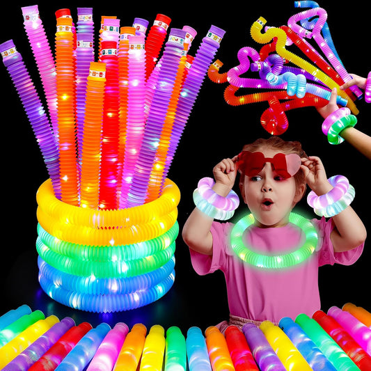 UrChoice Glow Sticks,8PCS LED Pop Tubes Party Favors,Glow Necklaces Bracelets, Light up Camping Toys ,Imaginative Play,Birthday Wedding Decorations,Tons of Ways to Play