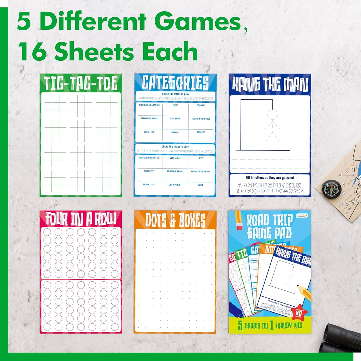 Road Trip Game Pad, 5 Games in 1 (Farm Animals, Car Colors, Buildings, Traffic Signs, Vehicles Scavenger Hunt Bingo), Pen Pencil Paper Game, Plane Trip/ Car Travel/Getaway Activity Pad for Kid, Adult