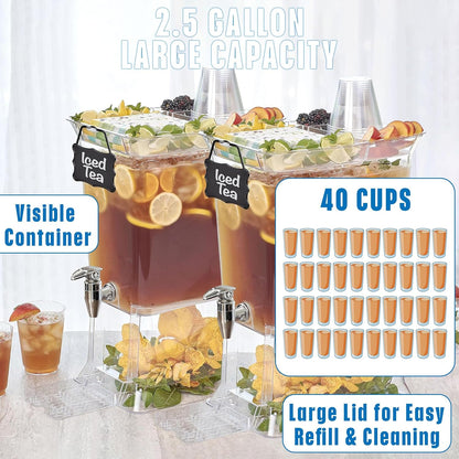 Buddeez Tritan™ Beverage Dispenser with Party Tray Lid - 2.5 Gallon Cold Drink Dispenser for Juice, Iced Tea, Lemonade, Water