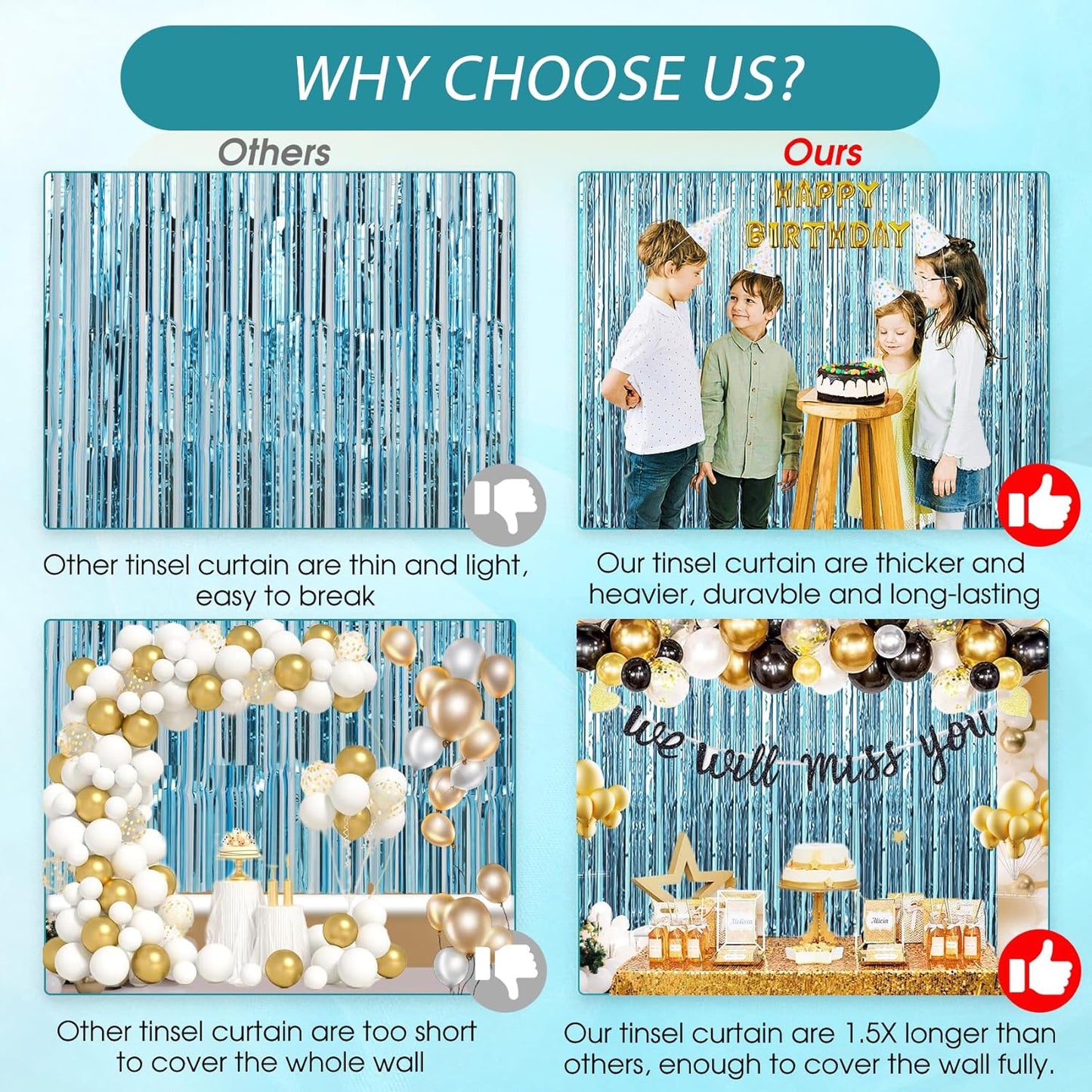 Birthday Party Decorations: 3 Pack 3.3 x 9.9 ft Gold Foil Fringe Curtains Party Supplies, Tinsel Curtain Backdrop for Parties/Birthday/Photo Booth