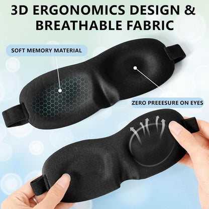 Sleep Eye Mask for Men Women Kids Funny 3D Sleeping Mask Adjustable Strap 2 Pack Eye Shade Cover for Travel, Black(Assorted A)