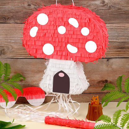 Charniol Mushroom Pinata with Stick and Blindfold, Paper, Baby Shower, Fantasy Theme Decoration