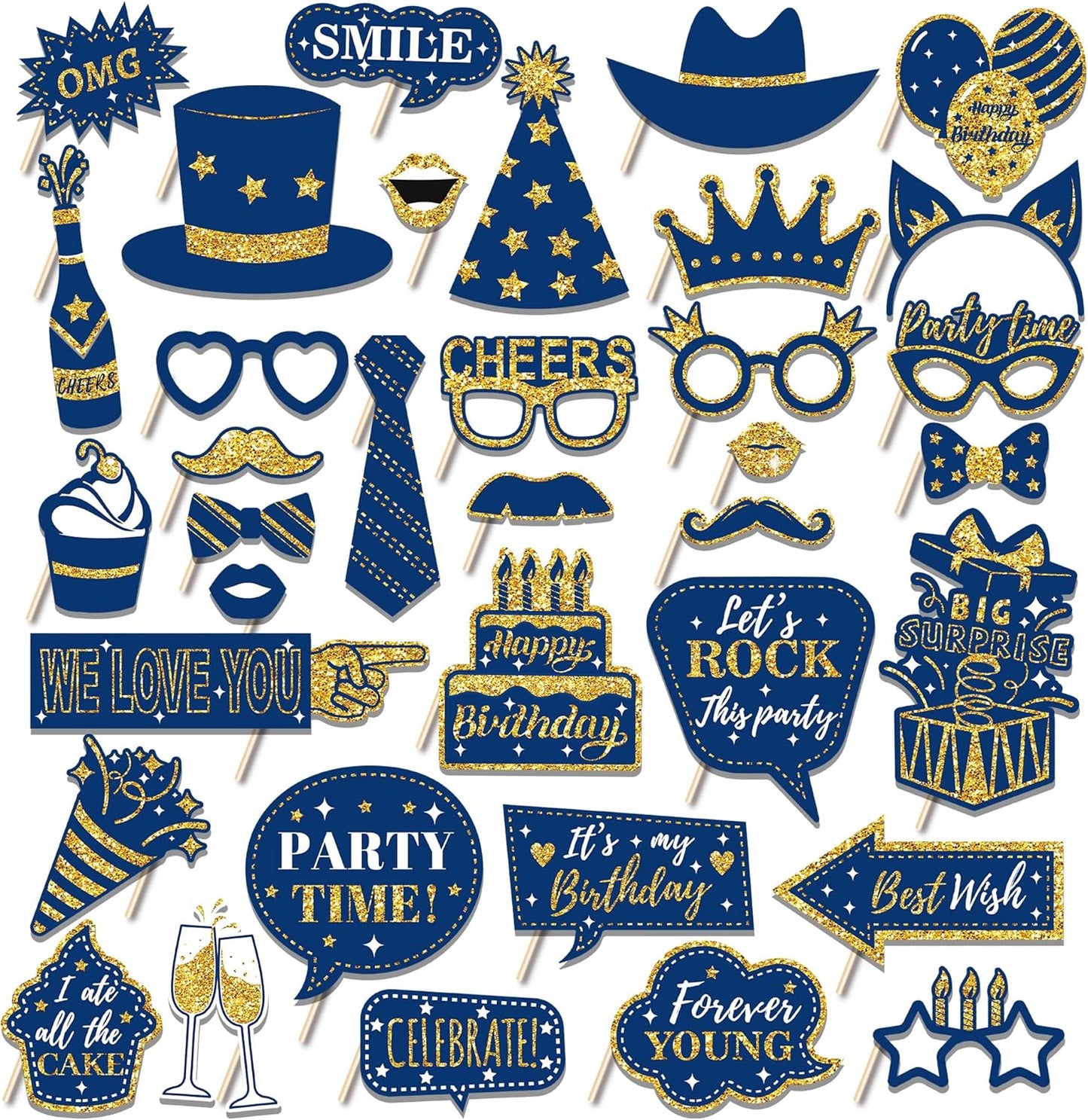 36 PCS Birthday Photo Booth Props Party Supplies Holiday Picture Decorations Photo Booth Props for Birthday Party Favors Pose Sign Kit Fun for Party (Purple and Black)