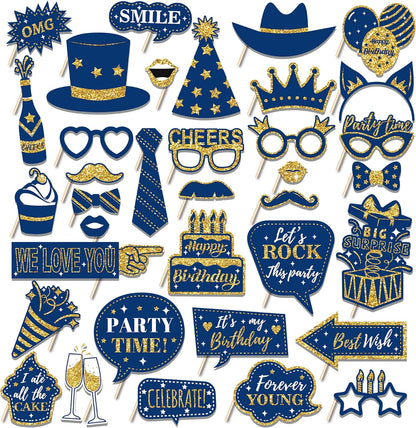 36 PCS Birthday Photo Booth Props Party Supplies Holiday Picture Decorations Photo Booth Props for Birthday Party Favors Pose Sign Kit Fun for Party (Purple and Black)