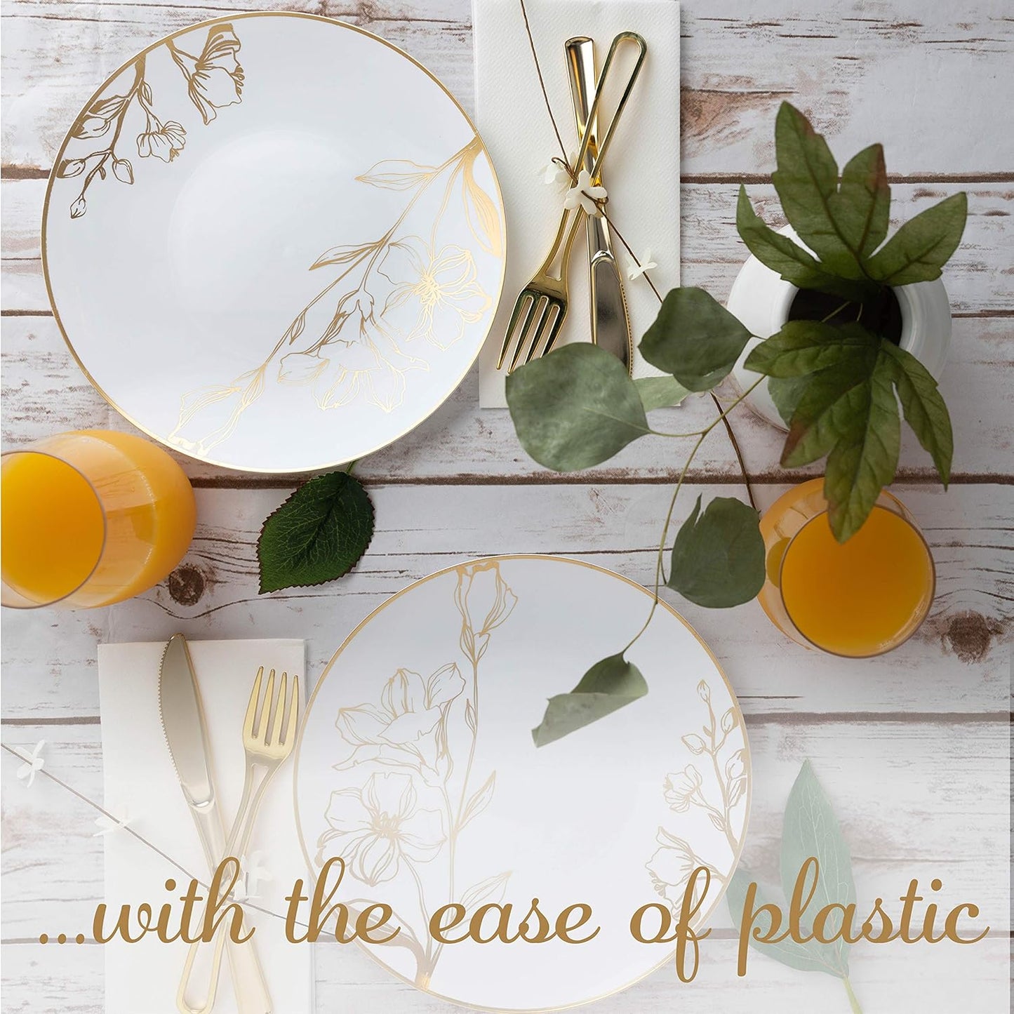 PLASTICPRO [16 OZ 20 Count] White Plastic Floral Design Party Soup bowls With Gold Rim Premium heavyweight Elegant Disposable Tableware Dishes