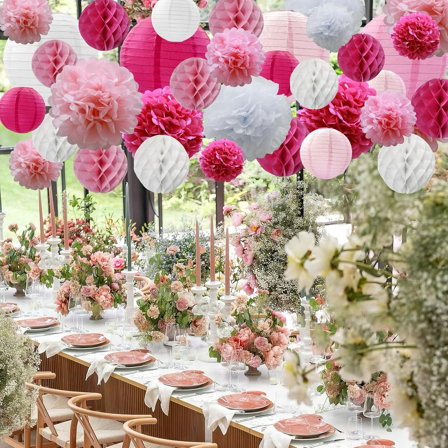 WOLHOWLTD Mermaid Theme Paper Decoration Set - 33 Pcs Paper Lanterns, Pompoms, Honeycomb Decorations for Mermaid Theme, Baby Shower,Wedding Rainbow Birthday Party Home Decoration(Pink Blue Purple)