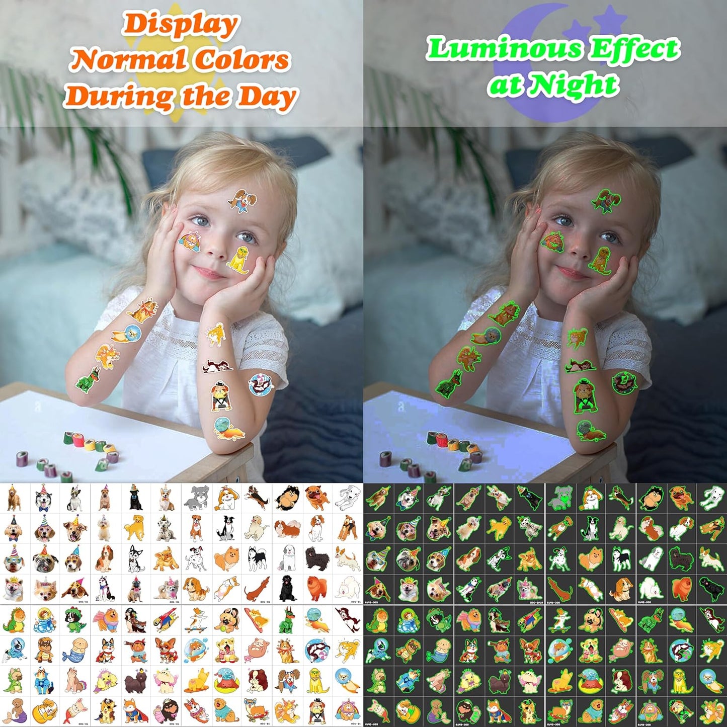 96 PCS Dog Pet Pre-Cut Temporary Tattoos for Kids | Super Cute First Themed Birthday Party Favors, Supplies, Decorations, Animal Fake Tattoo Stickers (Multiple)