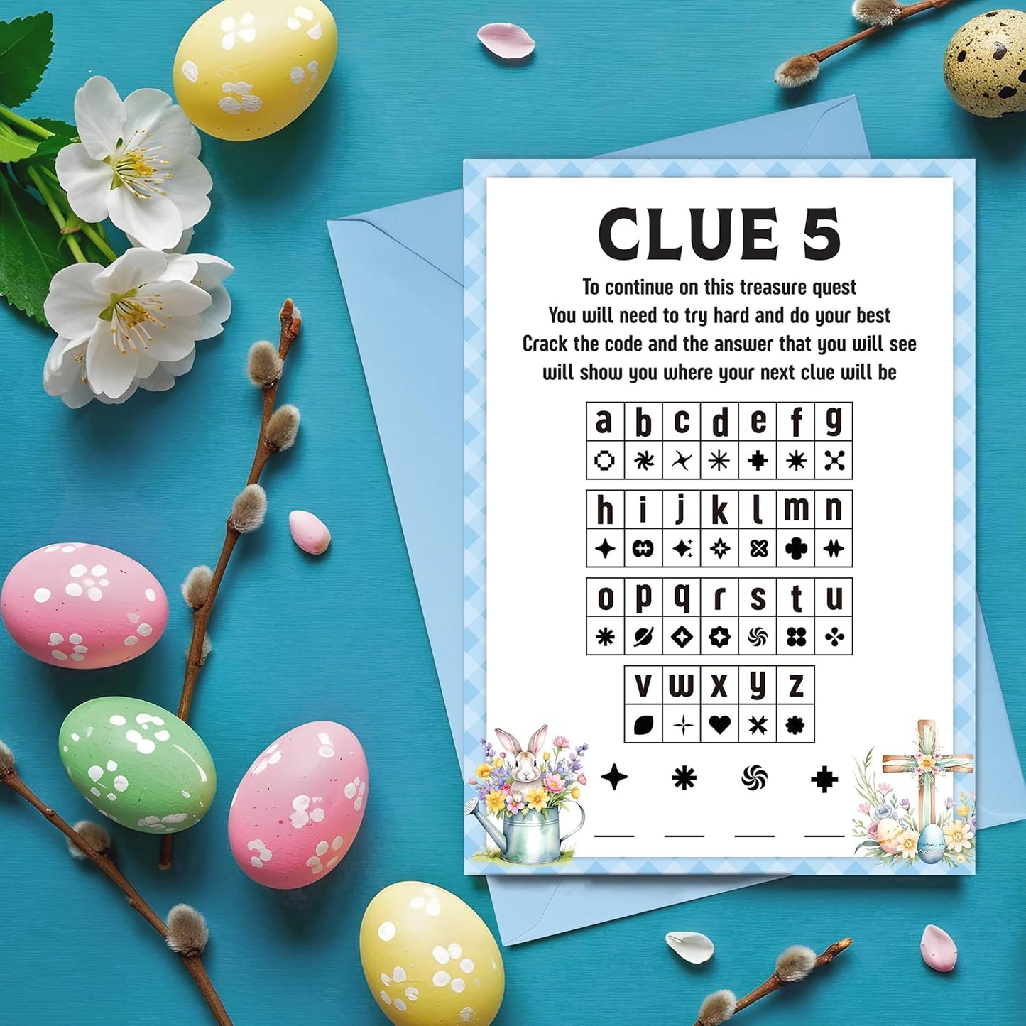 Easter Scavenger Hunt Games, Easter Treasure Hunt Clues Game Cards, Family Party Games for Kids and Adults, Holiday Party Game for Activities Decorations Supplies, 5x7 Inch (Indoor)-A03