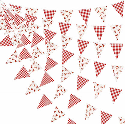 32Ft Dusty Blue Party Decorations Retro Blue Gingham Triangle Banner Flag Pennant Fabric Garland Streamers for Nautical Wedding Birthday Ahoy Achor Bridal Baby Shower Under The Sea Decor Supplies