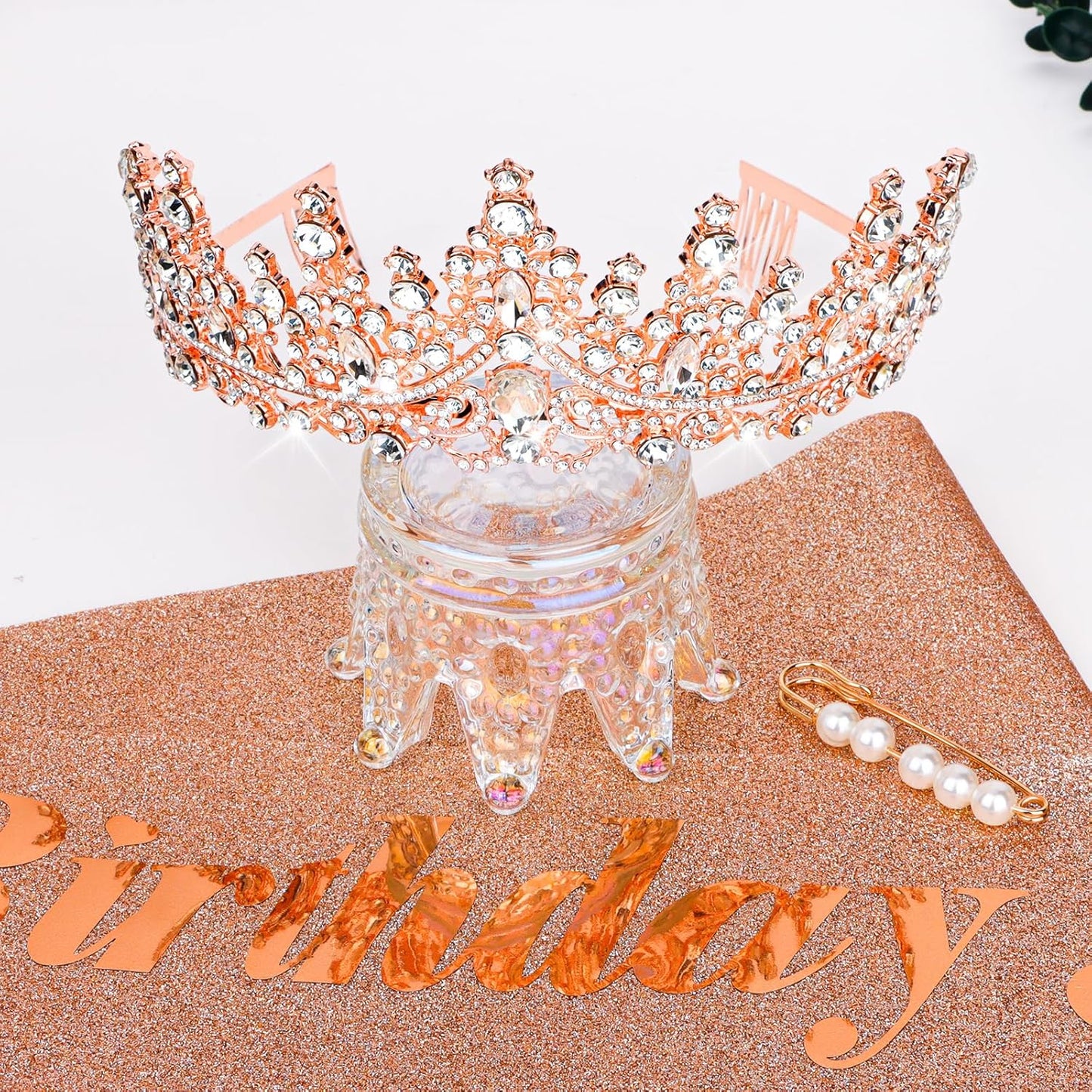 CURASA Birthday Tiara and Sash - Silver Birthday Crown for Women, Perfect for Parties and Celebrations