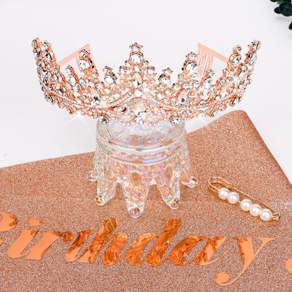 CURASA Birthday Tiara and Sash - Silver Birthday Crown for Women, Perfect for Parties and Celebrations