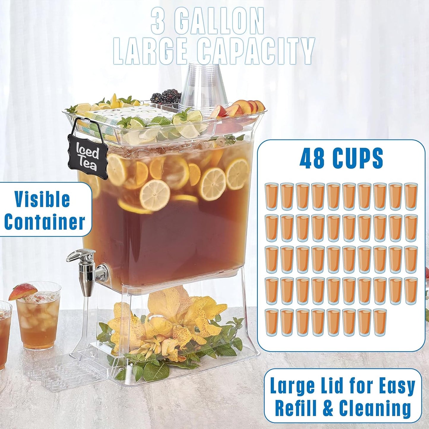 Buddeez Tritan™ Beverage Dispenser with Party Tray Lid - 2.5 Gallon Cold Drink Dispenser for Juice, Iced Tea, Lemonade, Water