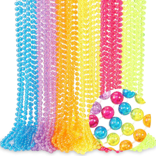 Bucherry 72 Pcs Mardi Gras Beads Necklaces 33" Glow in The Dark Neon Beads Necklaces Glitter Neon Party Favors Bulk for Birthday Carnival 80s Party Decorations