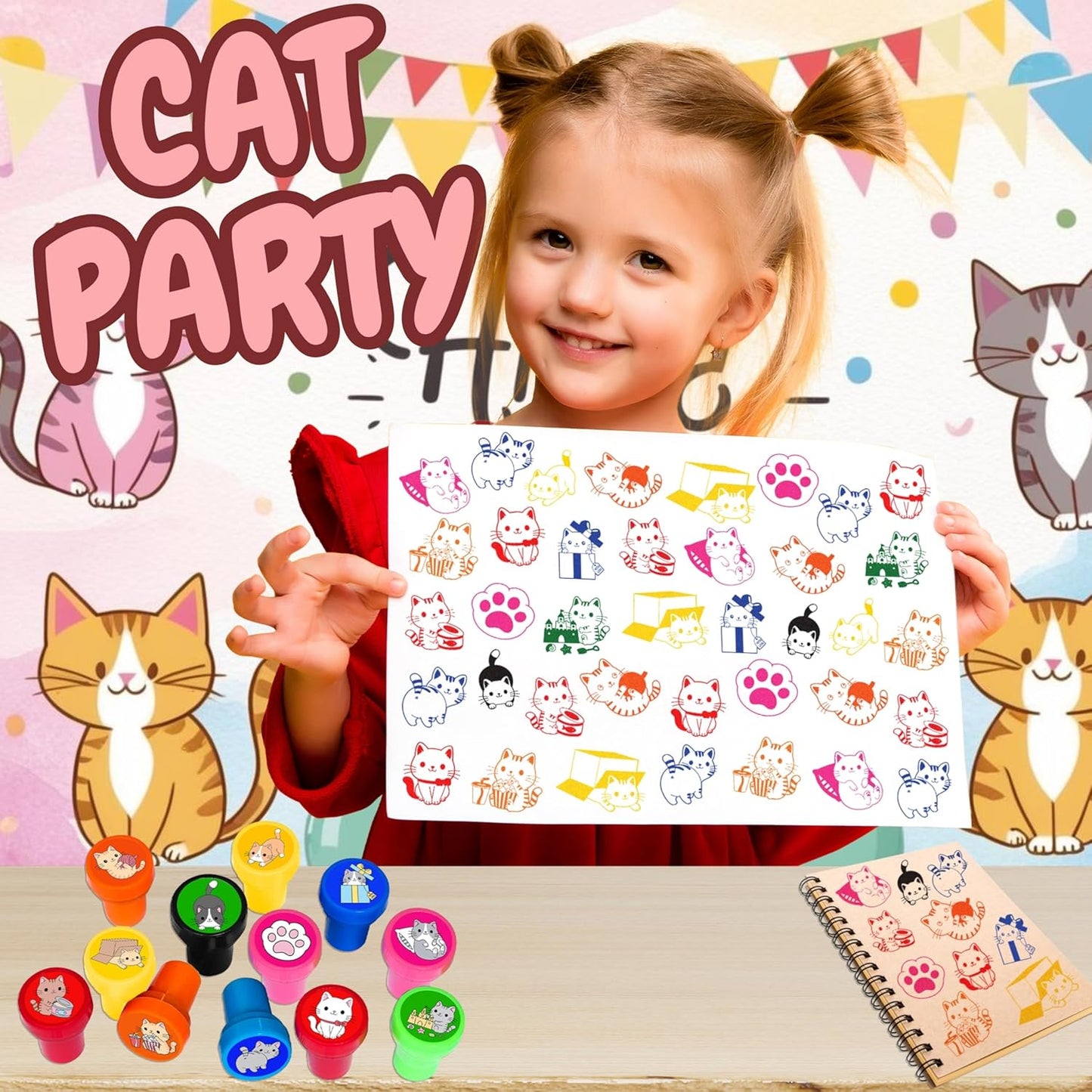 Cat Themed Stamps for Kids, Themed Cute Cat Birthday Party Favors Decorations Supplies 12PCS Cat Self-Inking Stampers Classroom Gifts Cute for Boys Girls Rewards Birthday Party Gifts Ideals Prizes