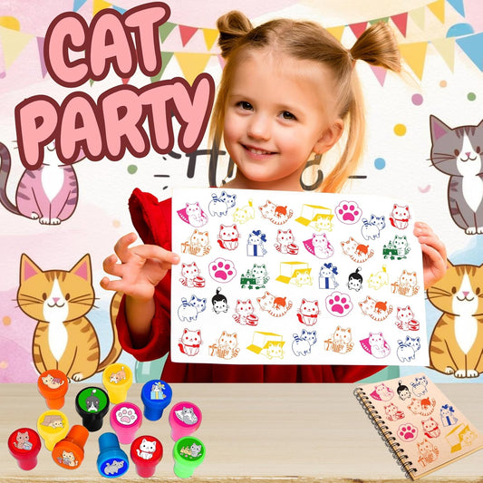 Cat Themed Stamps for Kids, Themed Cute Cat Birthday Party Favors Decorations Supplies 12PCS Cat Self-Inking Stampers Classroom Gifts Cute for Boys Girls Rewards Birthday Party Gifts Ideals Prizes