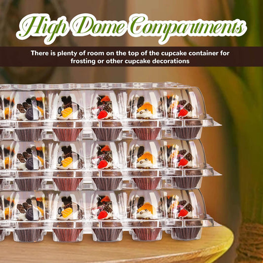 NPLUX 24 Count Mini Cupcake Containers 15 Pack Cupcake Holder with Detachable Tall Dome Lids Mini Plastic Stackable Cupcake Boxes for 360 Cupcakes, BPA Free