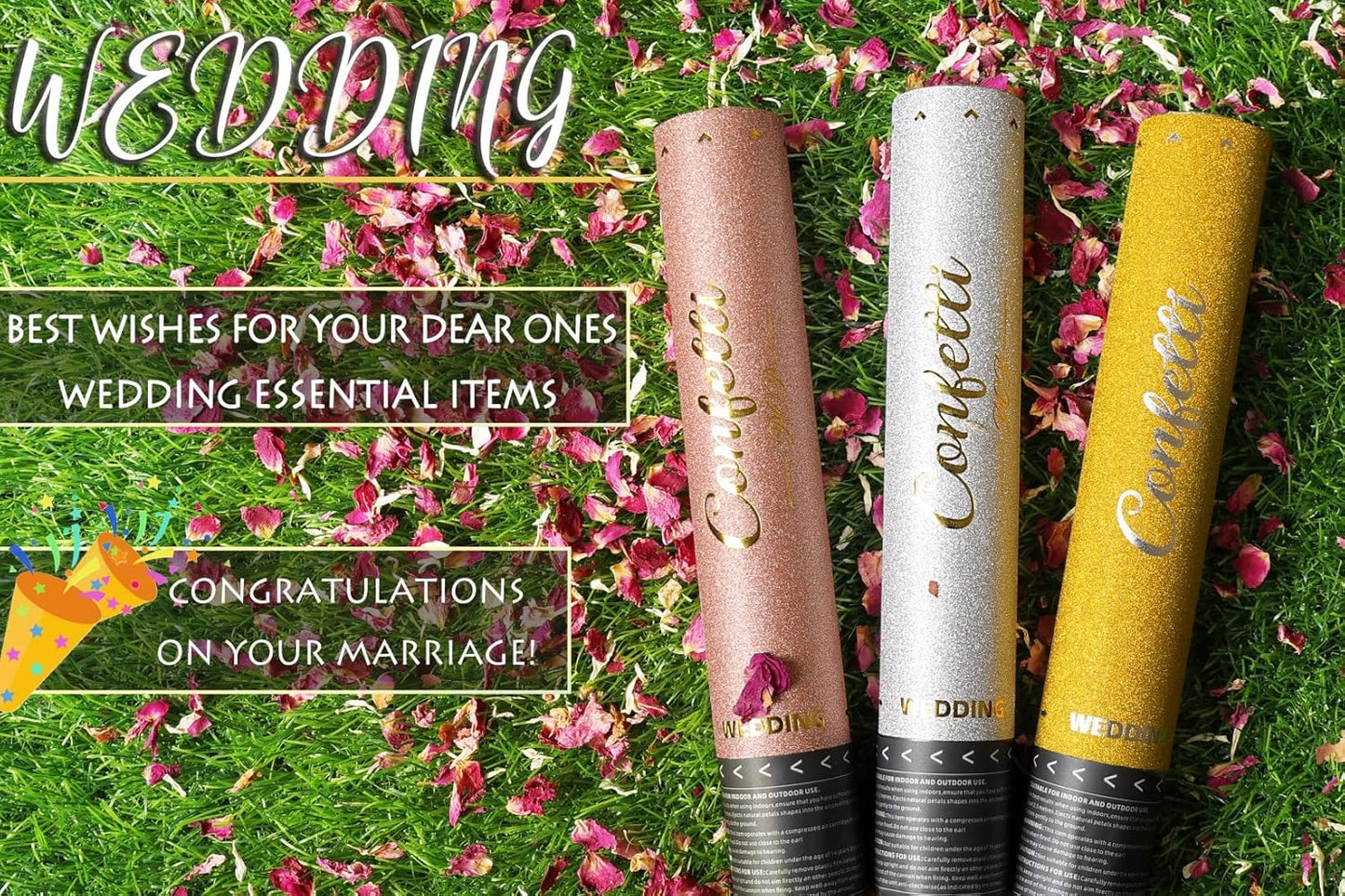Rose Petals Party Confetti Cannon, Natural Petal Air Compression Confetti Popper, Confetti Shooters Party Supplies for Wedding, Birthday, Christmas, Graduation Ceremonies And Any Other Party Or Celebration (Gold_01)