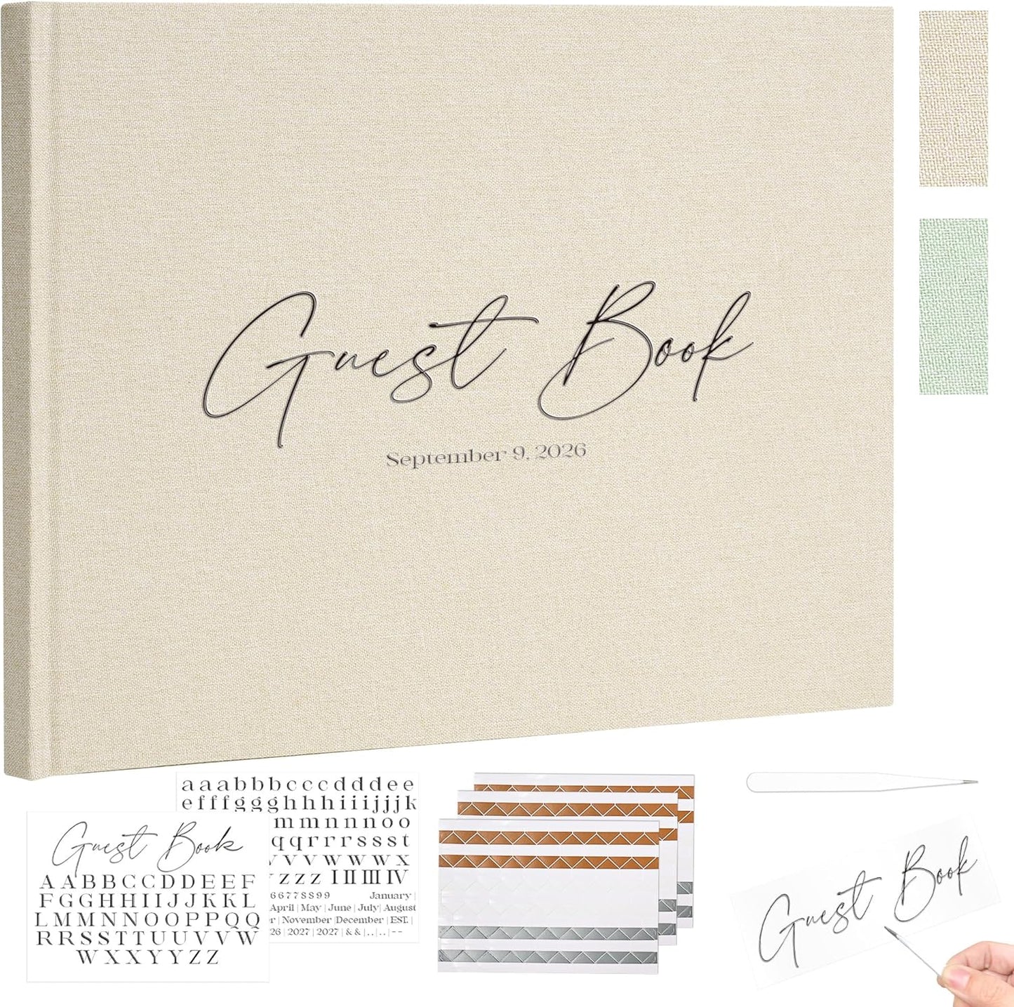 Vienrose Wedding Guest Book Journal, Wedding Registry Must Haves Things with 80 Blank Pages, Linen Photo Guestbook to Sign at Reception Party, Create Your Customizable Memory Album, Dusty Sage Green