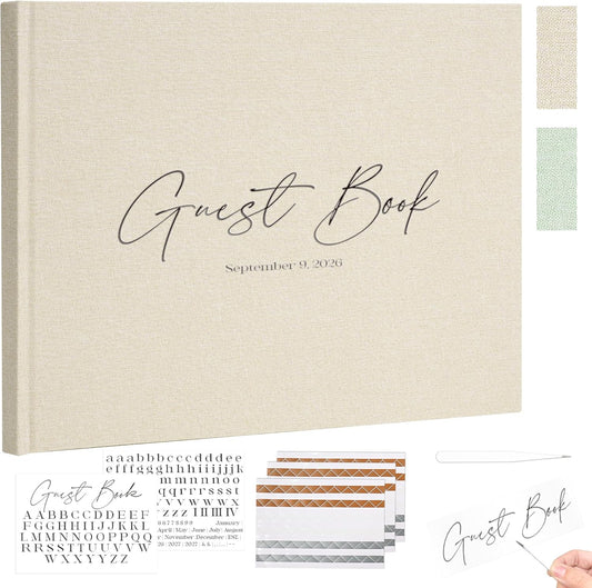 Vienrose Wedding Guest Book Journal, Wedding Registry Must Haves Things with 80 Blank Pages, Linen Photo Guestbook to Sign at Reception Party, Create Your Customizable Memory Album, Dusty Sage Green