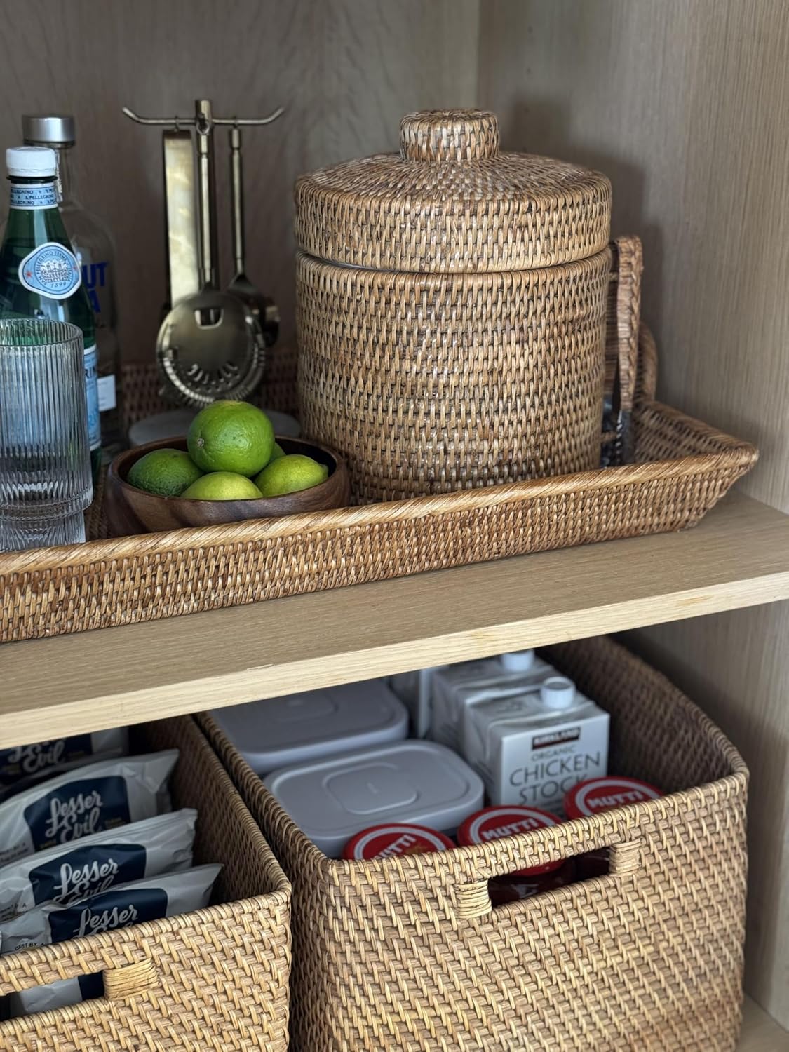 La Jolla Rattan Ice Bucket with Ice Tongs Honey Brown