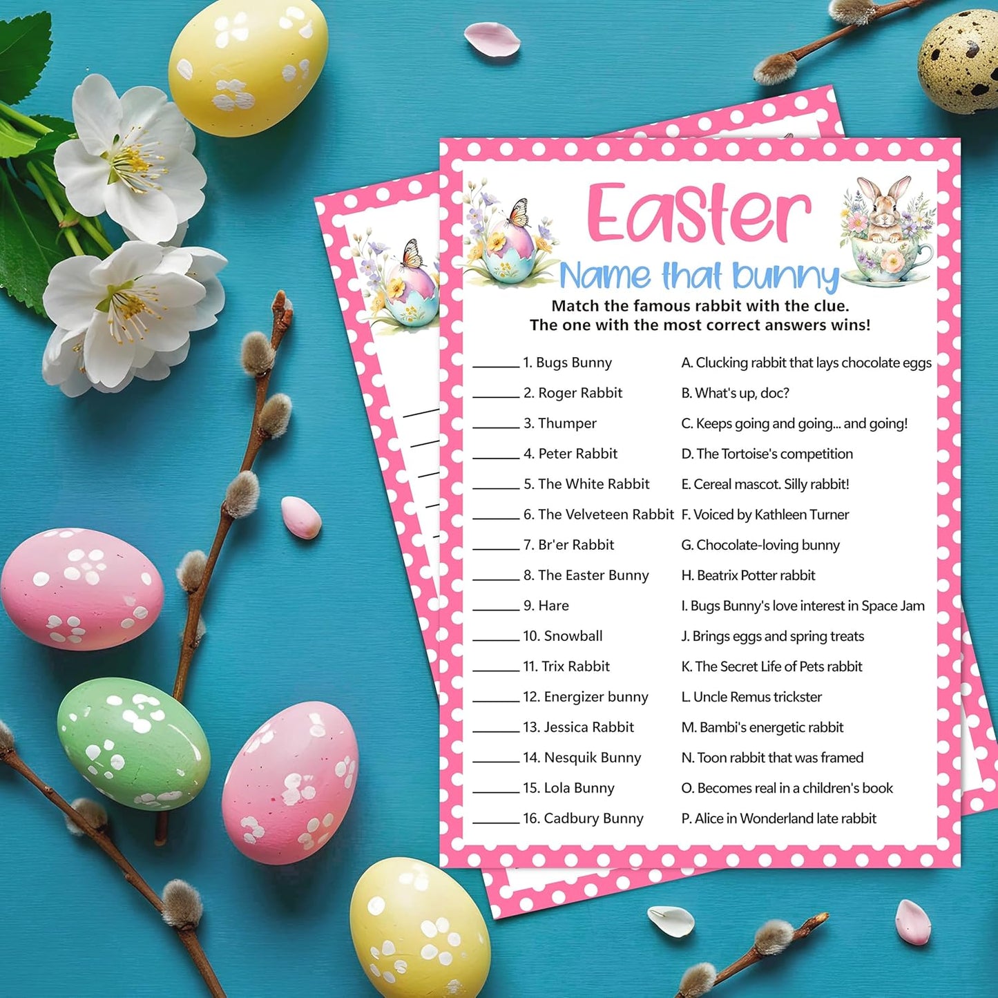 Easter Scavenger Hunt Games, Easter Treasure Hunt Clues Game Cards, Family Party Games for Kids and Adults, Holiday Party Game for Activities Decorations Supplies, 5x7 Inch (Indoor)-A03