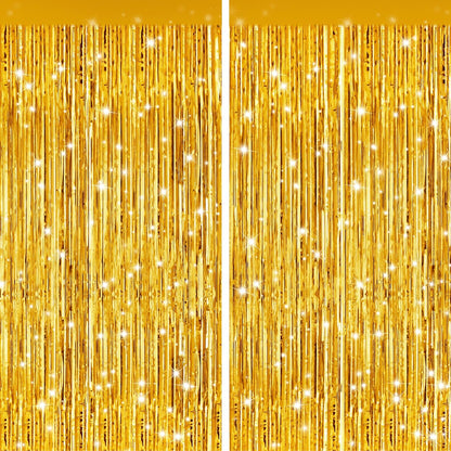 GCB 2Pack Black Metallic Tinsel Foil Fringe Curtains, Black Foil Curtain Backdrop, Photo Booth Props for Birthday Wedding Baby Shower Bachelorette Xmas Celebration Party Decorations Door Streamers