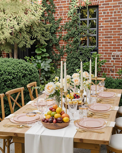 Nervure 350PCS Gold Plastic Plates - Gold Plastic Dinnerware Sets for 50 Guests - 100 Disposable Plates, 150 Silverware, 50 Cups, 50 Napkins for Wedding & Party & Mothers Day