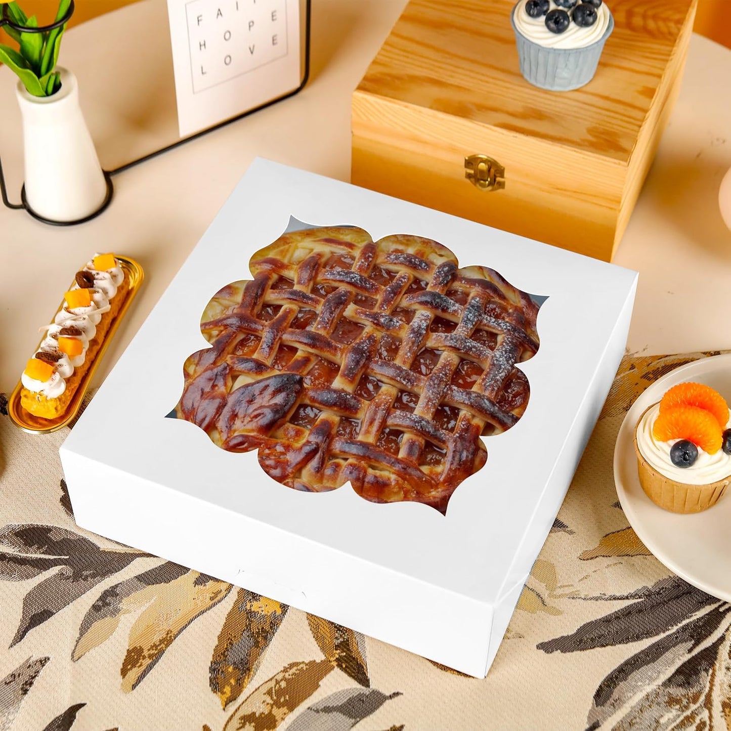 NPLUX 30 Pack Pie Boxes with Window 10x10x3 in Bakery Boxes Perfect for Pies, Cheesecake, Cookies, Muffins and Chocolate Covered Strawberries (White)
