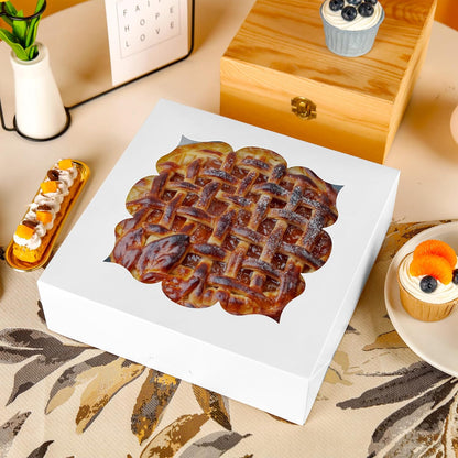 NPLUX 30 Pack Pie Boxes with Window 10x10x3 in Bakery Boxes Perfect for Pies, Cheesecake, Cookies, Muffins and Chocolate Covered Strawberries (White)