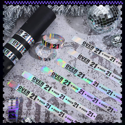 Ferraycle Over 21 Wristbands Holographic Events Wristbands Plastic Party Bracelets Waterproof Bracelets Arm Bands for Events Concerts