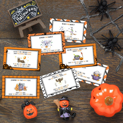Halloween Scavenger Hunt Clues Card, Outdoor Indoor Family Treasure Riddle Hunt Games, Halloween Party Supplies Decoration, Set of 21 Cards with Colourful Envelopes -Hween001