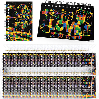 Pasimy 24 Set Scratch Art Party Favor Gifts Building Block Scratch Notebook Bulk Paper Craft for Classroom Prizes Goodie Bag Stuffer Christmas Birthday Party Favor